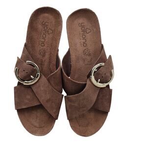 Yokono brown leather cross-strap sandals with a gold-tone buckle Womens SIZE 9